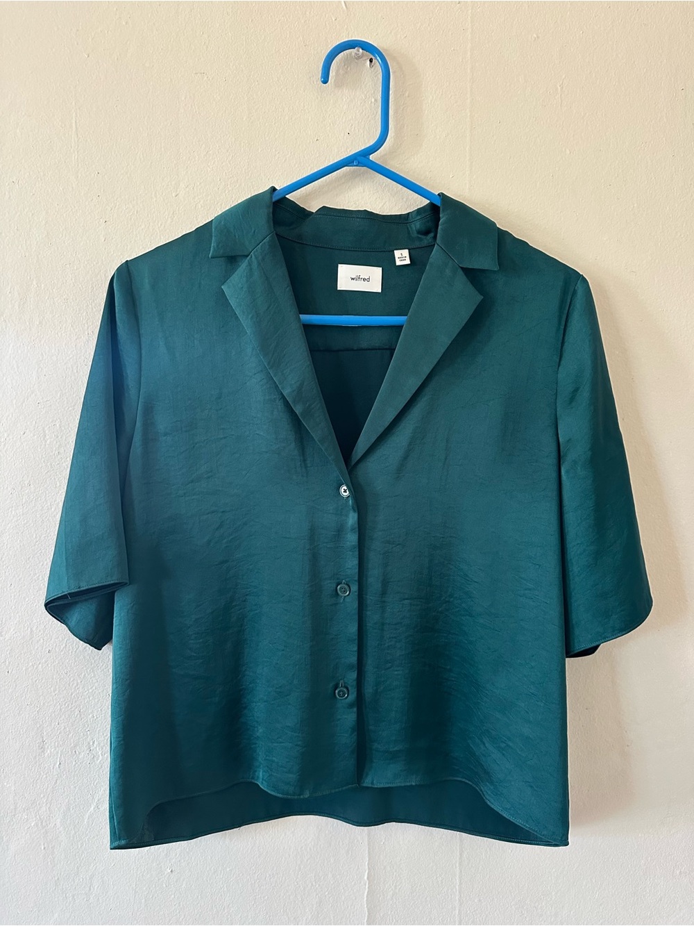 Aritzia Wilfred Teal Button-Down Short Sleeve Top